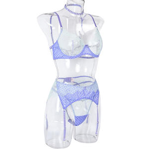 Sexy Transparent Mesh Underwear Set Sexy <strong>Mature</strong> Lace Lingerie With Chocker <strong>Latex</strong> 3 Piece Lingerie Set Women - Product Image 5