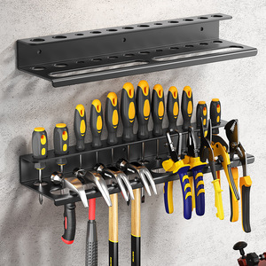 Organizador de herramientas metálico de pared con almacenamiento para destornilladores y alicates para taller o garaje, de acero al carbono, de 2 niveles. - Product Image 1