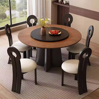 Table à manger ronde en bois de style médiéval, table haut de gamme, design rétro, couleur noyer, ensemble de table à manger ronde