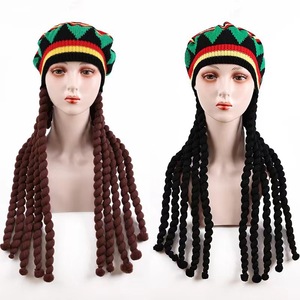 Gorra de disfraz de reggae jamaicano Rasta con peluca de rastas estilo Bob Marley, color personalizado, poliéster, sombrero de bruja de Halloween - Product Image 3
