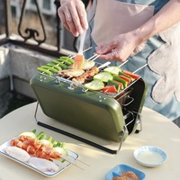 Barbecue au charbon de bois portable DD2458, en acier inoxydable, poêle à charbon de bois portable, grille à main, antiadhésive, grill ondulé