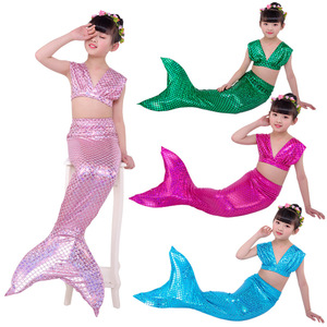 Traje de Baño de Dos Piezas con Cola de Sirena para Niñas, Traje de Baño con Lentejuelas, Disfraz de Princesa Infantil - Product Image 1