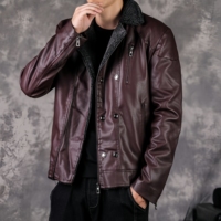 Veste en cuir à revers pour homme, veste de pilote pour homme, mode hivernale et décontractée, épaisse, en polaire, chaude, coupe-vent et imperméable