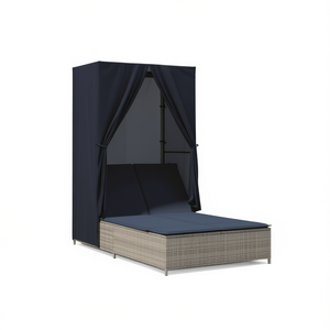 Chaise longue double en polyrotin gris, mobilier d'extérieur durable avec coussins de dossier inclus - Product Image 1