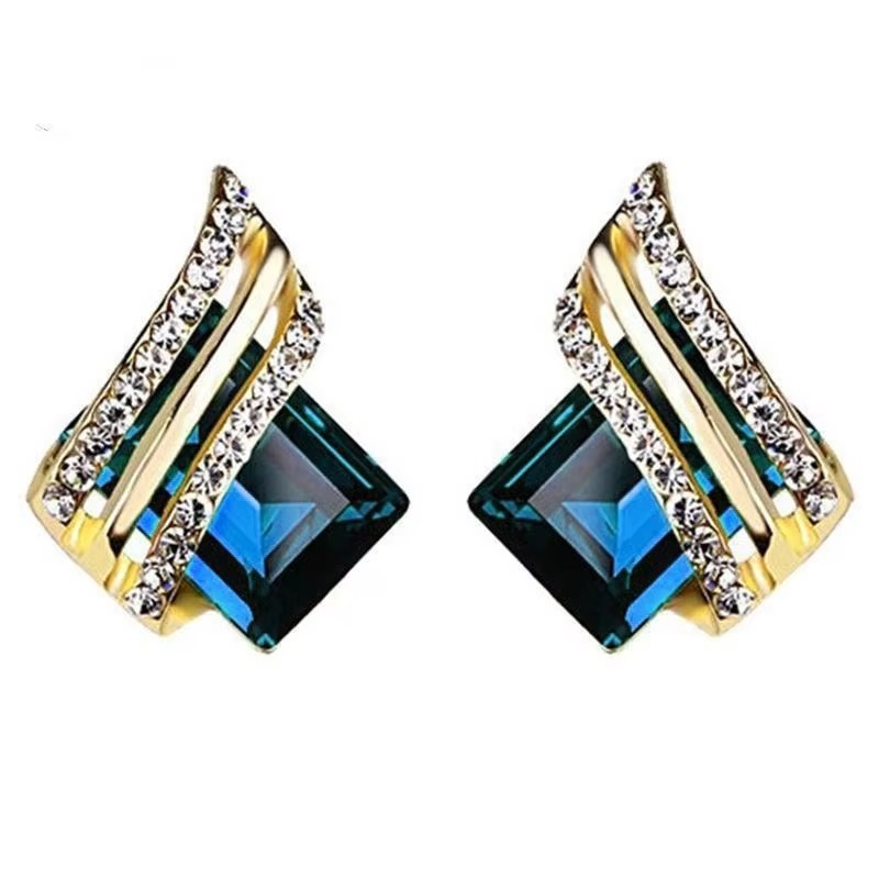 Trendy Shiny Square Crystal Hoop Earrings