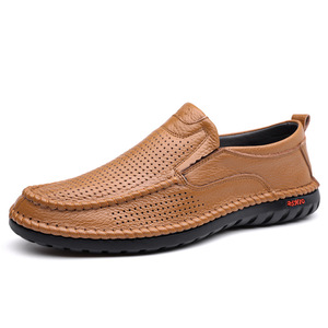 Mocasines de Cuero Genuino para Hombre, Verano, Sin Cordones, Transpirables, Suela de Goma, Zapatos Casuales, Diseño Sólido, Logotipo Impreso, Perforados - Product Image 5