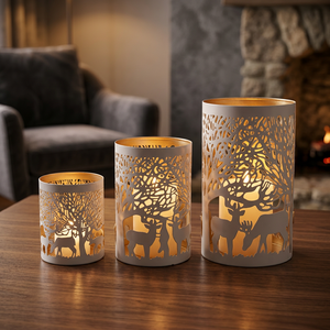Lanterne cylindrique en fer de haute qualité Sonnet Decor, revêtement en poudre blanche naturelle et écologique, fabrication artisanale, design durable et portable - Product Image 2