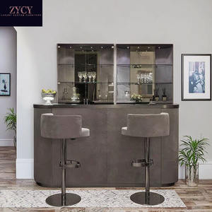 Juego de bar de vinos <span class=keywords><strong>con</strong></span> espalda abierta de primera calidad, <span class=keywords><strong>mesa</strong></span> de madera maciza, fregadero integrado, <span class=keywords><strong>nevera</strong></span>, taburetes giratorios de terciopelo de acero inoxidable, armario <span class=keywords><strong>con</strong></span> espejo, comedor - Product Image 2