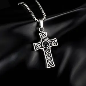 Craft Wolf Stylish Jewelry Stainless Steel Link Chain Projection I LOVE YOU Cross Pendant Necklace