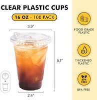 Lot de 100 gobelets en plastique transparents jetables de 16oz pour boissons froides pour café glacé Boba Bubble Tea Couvercles sans paille