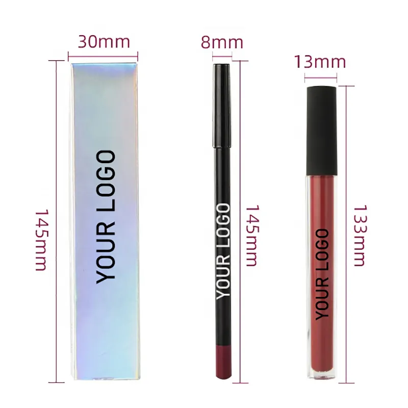 Lip Liner And Lip Gloss Set Private Label Cosmetics Vegan Long Lasting Liquid lipstick And Lip liner Set