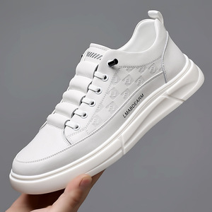 Lmabdearm Men's White <b>Leather</b> <b>Sneakers</b> Round Toe Lace-up Rubber Outsole Anti Slip Summer Casual Shoes - Product Image 4