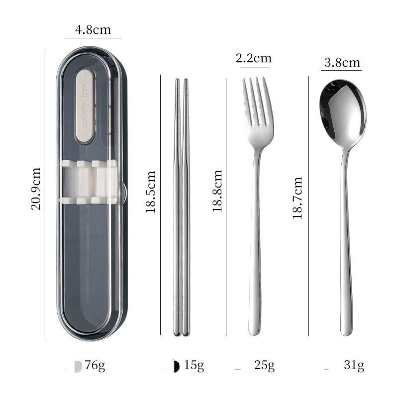 [Boîte inférieure bleue] ensemble de trois pièces cuillère, fourchette et baguettes