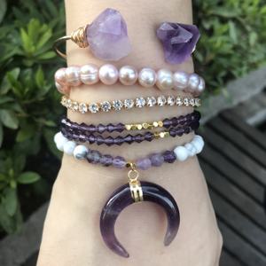 LS-D1186 Nuovo Arrivo ametista wire wrap braccialetto di perle d'acqua dolce borda il braccialetto amethyst del pendente del <span class=keywords><strong>corno</strong></span> zircone cubico stack <span class=keywords><strong>bracciale</strong></span> - Product Image 5