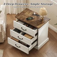 Ensemble de 2 tables de chevet style farmhouse, 3 tiroirs, avec plateau en bois, station de charge, armoires de chevet blanches pour chambre à coucher