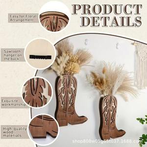 Jarrón de Pared Creativo en Forma de Bota de Madera para Decoración Floral de Bodas, Decoración Rústica, Madera Maciza Marrón, Artesanía Ly1221 - Product Image 5