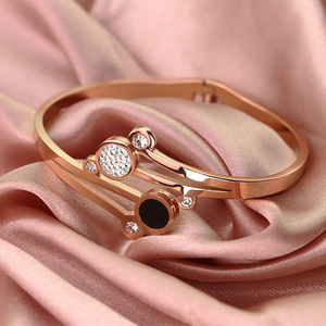 Rose Gold Bracelet With Zircon Accents Geometric Design For Women Party Jewelry - Product Image 1