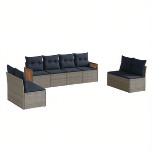 Conjunto de Sofás de Patio de Ratán Sintético Gris Moderno con Cojines, Muebles de Exterior para 8 Personas, Diseño Contemporáneo - Product Image 1