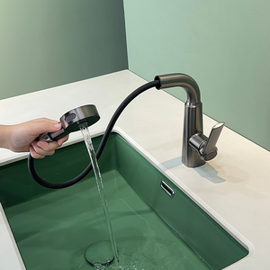 <span class=keywords><strong>Robinet</strong></span> de salle de bain gris anthracite relevable et extractible, <span class=keywords><strong>mitigeur</strong></span> chaud/froid à double jet pour lavabo - Product Image 5