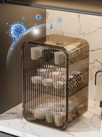 Armoire de rangement multifonctionnelle anti-poussière en PET, capacité 23L, hauteur réglable pour tasses et services à thé - Cuisine éco-responsable