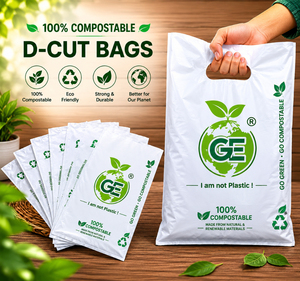 ถุงหิ้วแบบ D-Cut ย่อยสลายได้ เป็นมิตรกับสิ่งแวดล้อม ถุงช้อปปิ้งย่อยสลายได้ ผลิตจากพืช ปราศจากพลาสติก ซองบรรจุภัณฑ์สำหรับขายปลีก - Product Image 5