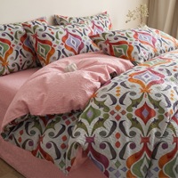 Ensemble de housse de couette et de taie d'oreiller en tissu gaufré Oeko-Tex, imprimé floral géométrique rétro bohème, literie de qualité supérieure, décoration de chambre personnalisée