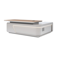 Bureau de direction moderne sur mesure avec plateau en bois à bords arrondis et éclairage LED pour projet de bureau commercial et poste de travail de PDG