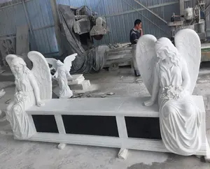 Cementerio de mármol blanco alas de Ángel Monumento Conmemorativo lápida silla banco