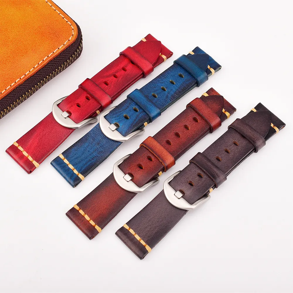 Ремешок кожаный для наручных часов, винтажный Роскошный итальянский браслет ручной работы для часов, из натуральной кожи, 20 мм 22 мм 26 мм