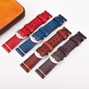 gris correa Suppliers-Correa de cuero Vintage para reloj, de lujo, 20mm, 22mm, 26mm, hecho a mano, italiano, de cuero genuino, 22mm