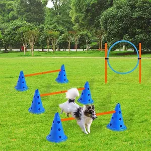Kit d'entraînement d'agilité pour chien avec barre de saut et parcours d'obstacles combiné Équipement d'entraînement Premium pour animaux de compagnie