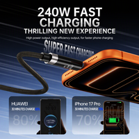 Câble de charge rapide tressé en nylon Type-C 240W avec affichage numérique, transfert de données PD 480 Mbps pour téléphone, tablette, ordinateur portable