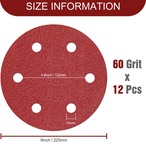 9 inch 6 lỗ 120 Grit móc và vòng lặp chà nhám đĩa nhôm Oxit cát giấy Mài mài mòn giấy nhám cho tường Sander gỗ - Product Image 3