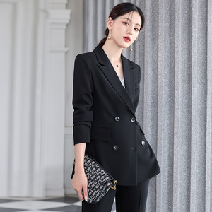 Women's Suit Set Orange Three Quarter Sleeve Double Breasted Elegant Autumn Wear Anti-Wrinkle Formal Office Style - Product Image 2