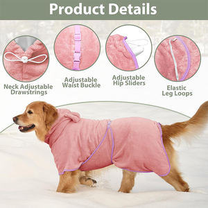 Wholesale <strong>Dog</strong> Bathrobe Super Absorbent Towel Cute <strong>Dogs</strong> Clothes Adjustable Collar &amp; Belly Strap Warm Keeping Hooded <strong>Dog</strong> Towel - Product Image 3