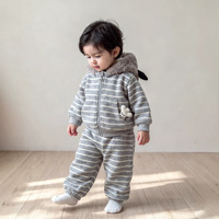 Ensemble de vêtements pour bébé garçon et fille, sweat-shirt à capuche rayé épais et chaud pour l'hiver, pantalon, tenue en deux pièces