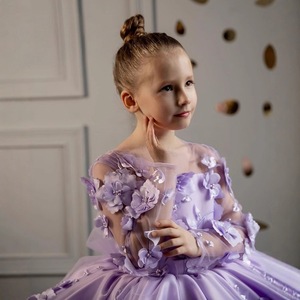Sognante lavanda a maniche lunghe vestito da ragazza ultimo europeo e americano 3D Appliques soffice <span class=keywords><strong>Tulle</strong></span> passerella abiti da festa per bambini - Product Image 4