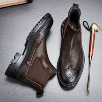 Bottes Courtes Rétro en Cuir Véritable avec Broderies Brogue, Doublure Douce, Semelle Épaisse, Conception Respirante, Fermeture Facile à Enfiler, Résistantes aux Chocs