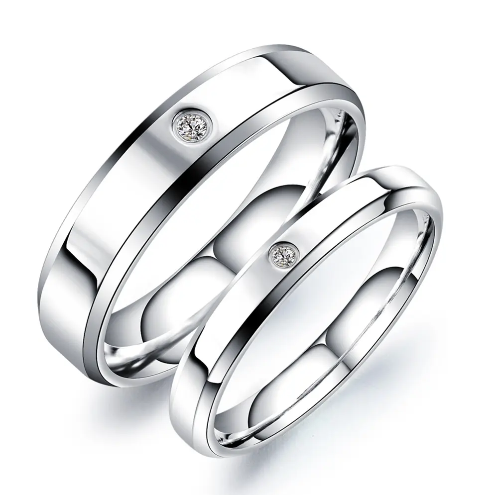 Drop Shipping Little Stone Couple Women Stainless Steel Design Engagement Wedding Ring