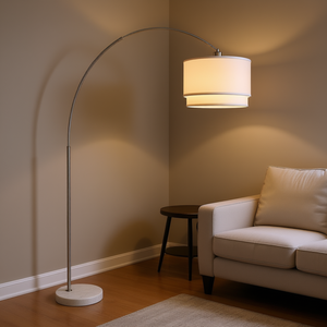 Lampadaire à double abat-jour 81H avec base en marbre et abat-jour LED en forme de tambour – Décoration élégante pour la maison - Product Image 2