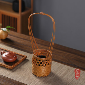 Bamboo Woven Flower Basket Round Lacquered Openwork Handheld Vase For Living Room Decor - Product Image 3