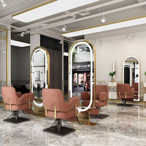 Estación de espejo de pelo de salón de peluquería dorada doble cara de pie profesional Sincoo - Product Image 1