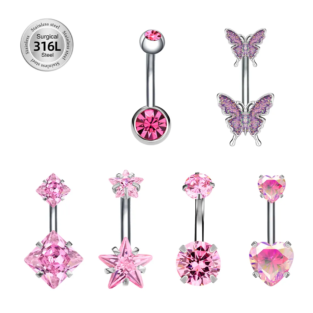 Tùy chỉnh dễ thương bụng nút Vòng prong thiết lập Teardrop Zirconia piercing đồ trang sức thép không gỉ bên ngoài ren bụng Nhẫn