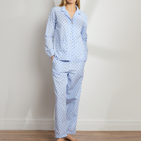 Ensemble de pyjama personnalisé avec logo, imprimé à pois, ourlet contrastant, vêtements de détente, ensemble deux pièces, pyjamas pour femmes