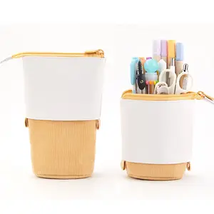 PU Leather and Corduroy Canvas Pen Bag and Pen Container Switch Holder Kids School Cute Big Capacity Pop Pencil Case