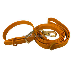 Ensemble de laisse et de collier de chien imperméables en gros d'usine laisse pour animaux de compagnie en PVC doux au toucher de haute qualité avec crochet pivotant verrouillable en or - Product Image 5
