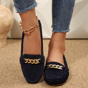 Mocasines Azul Marino para Mujer, Novedad 2025, con Decoración de Cadena Dorada, Zapatos Planos Cómodos para Uso Diario y de Oficina - Product Image 2