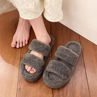 Sepatu Rumah Wanita Grosir Langsung Pabrik, Anti-Selip, Warna Solid, Model Musim Gugur, Sepatu Bulu Fashion