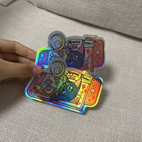 Autocollants holographiques 3D, conception de logo personnalisée, autocollant en vinyle irisé brillant découpé à la forme pour l'emballage de pots et de bouteilles cosmétiques