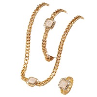 Ensemble de bijoux pour femmes plaqué or 18 carats avec diamants et émail, matériaux en alliage, motifs géométriques, collier, bracelet, bague